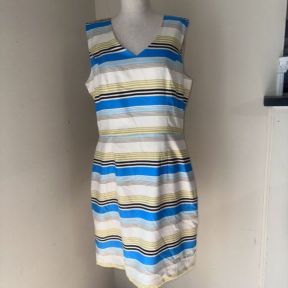 Banana Republic Sleeveless Striped V Neck Lined Dress 12P Petite EUC - Picture 1 of 14